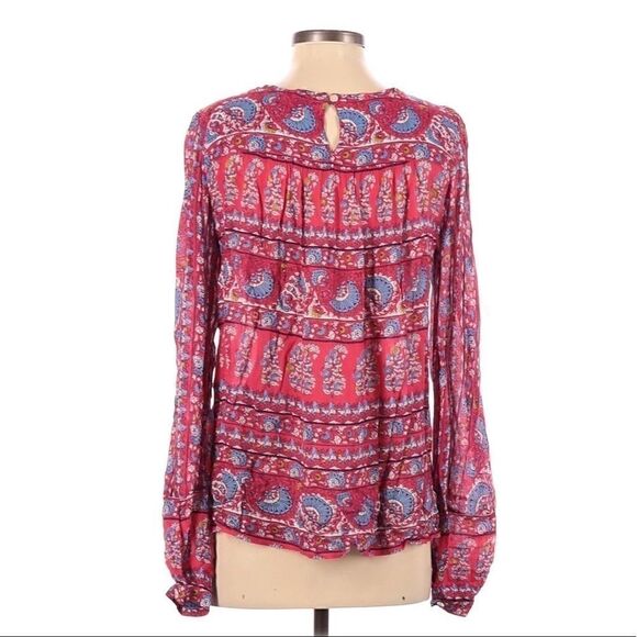 ANN TAYLOR LOFT BOHO LONG SLEEVE PAISLEY BLOUSE TOP SIZE MEDIUM PETITE - Picture 3 of 4